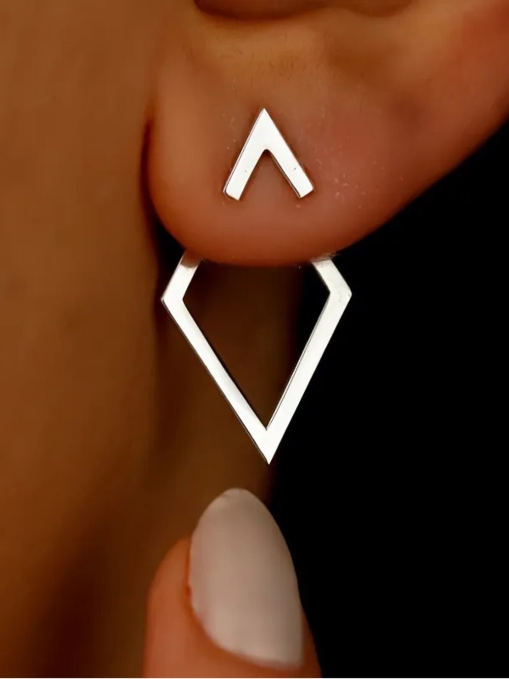 Minimal Silver Geometric Drop Earrings - Women Jewelry
